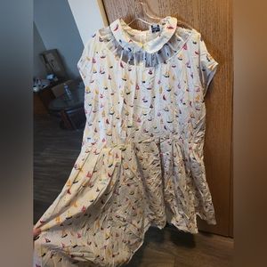 Unique vintage white dress with colorful sailboats